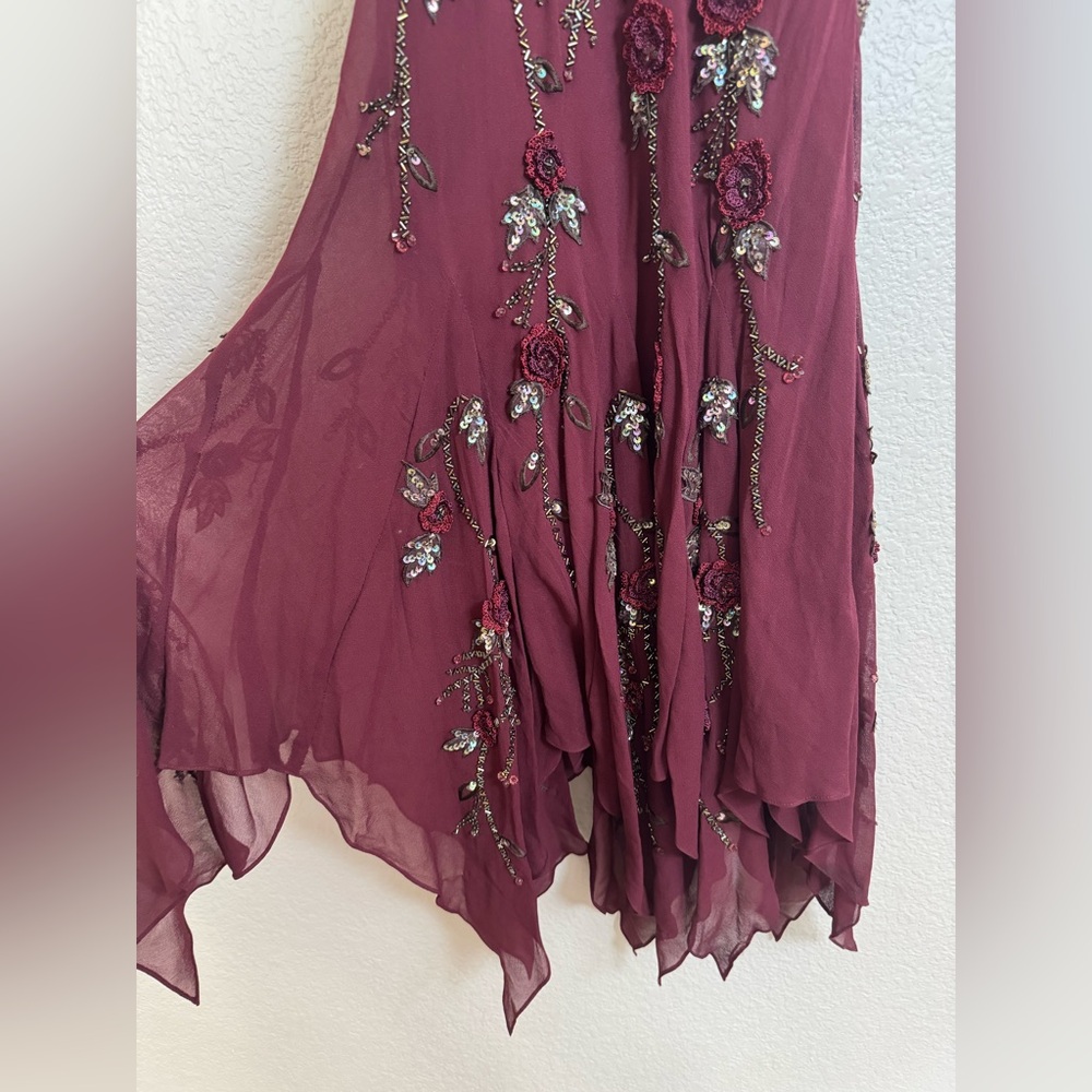 Vintage Y2K Sue Wong Nocturne Burgundy Beaded Embroidered Asymmetrical Dress 4 - Picture 14 of 17